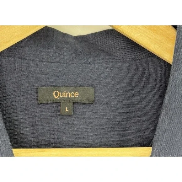 Quince Navy Blue 100% European Linen Button Up Blouse Sz L Boho Lagenlook - Picture 4 of 7